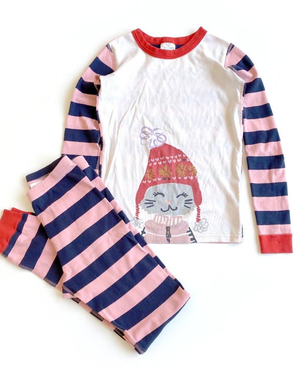 Hanna Andersson Girls Long John Pajama Set Size 14 160 Organic Cotton Cat Winter